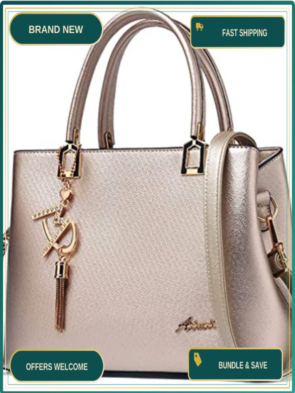 PU Leather Satchel Handbag Tote Shoulder Bag Removable Strap